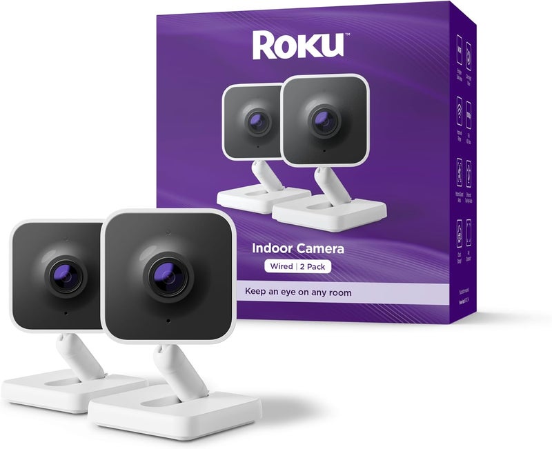 ROKU Indoor Camera - Home Security - 2-Pack - Wired Security Camera & Pet Monitor with 1080p HD Color Night Vision, Works with Alexa & Google, Motion & Sound Detection, WDR & WiFi 6 - Image 1